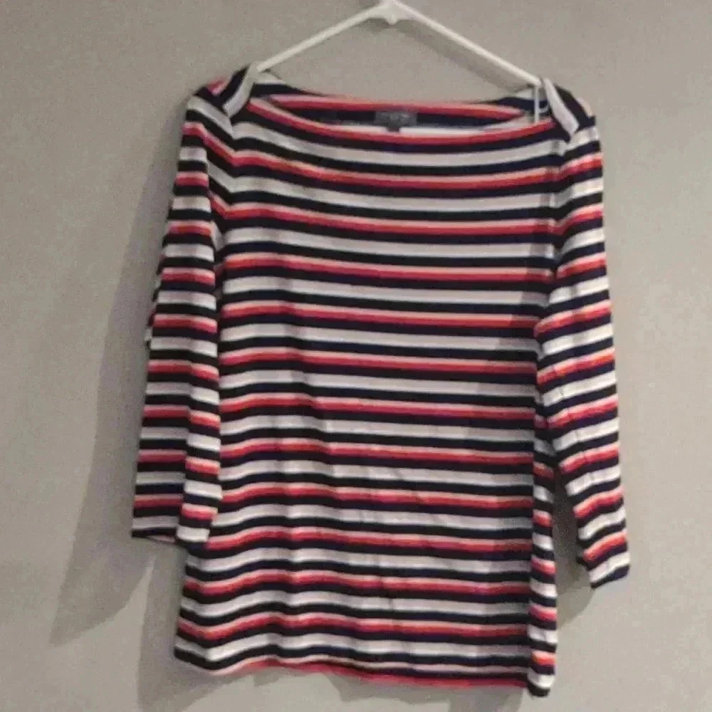 The Limited women's large black tan white pink stripe long sleeve top
